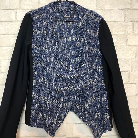 Elie Tahari Navy Blue Claire Tweed Open Jacket M - Picture 6 of 8